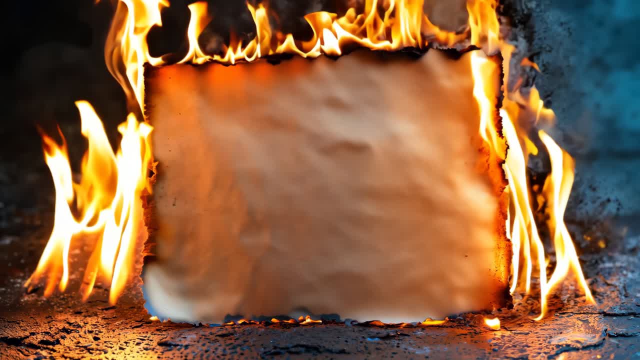 картинная рама охвачена пламенем в камине