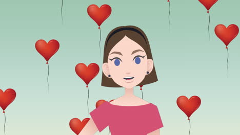 animation of woman talking over heart balloons