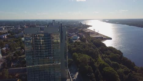 aerial view of city and river