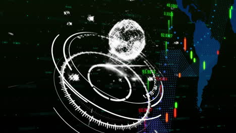animation of globe over financial data processing