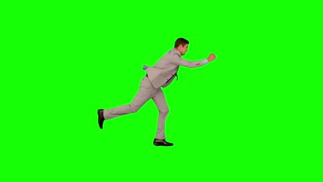businessman running and jumping in slow motion