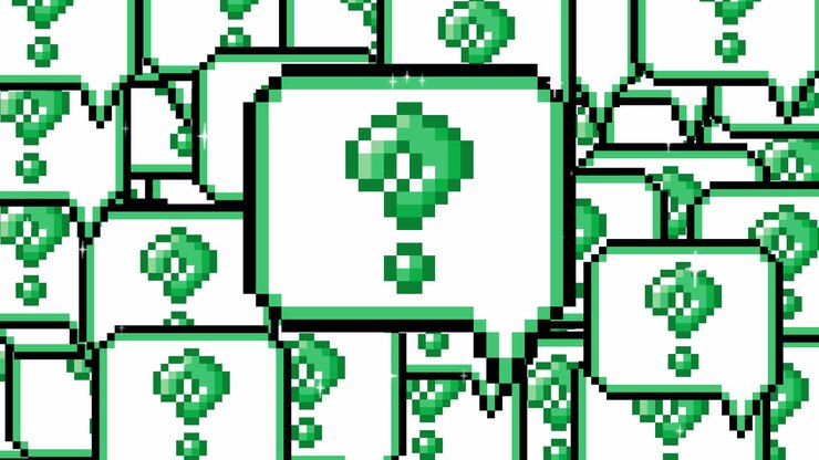 Transizioni con icona di fumetto pixel art a comparsa e punto interrogativo. 1080p - 30 fps - Canale alfa (4).mov