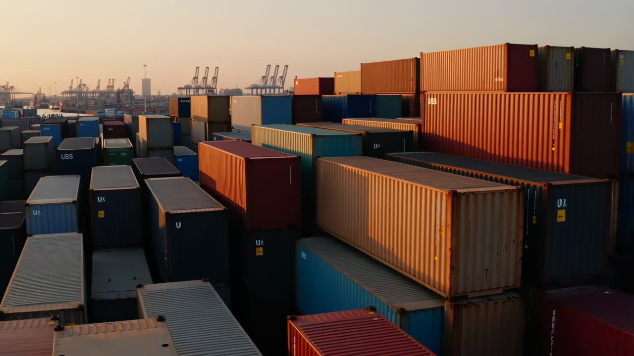 Aerial View of Shipping Containers at Port