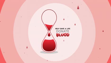 Animación-Del-Texto-De-Donar-Sangre-Con-Sangre-En-El-Logotipo-De-Reloj-De-Arena-Y-Gotas-De-Sangre-Sobre-Círculos-Rosados