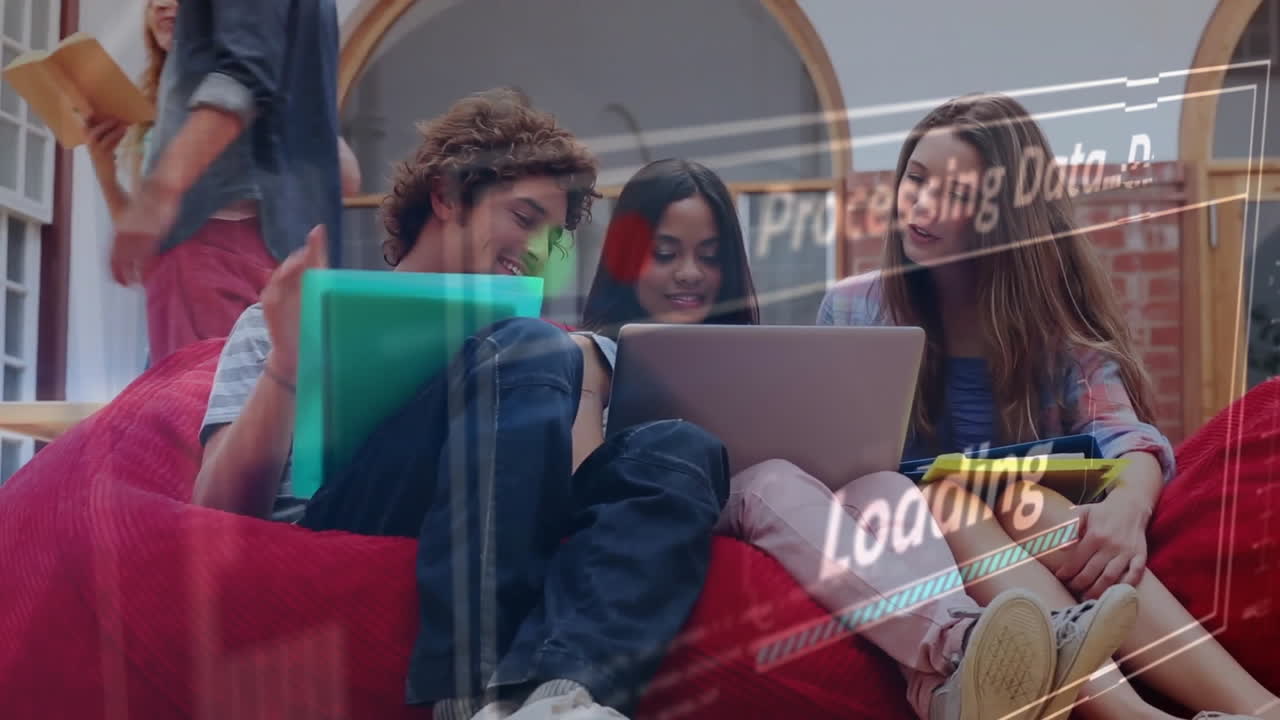 procesamiento de datos y carga de animación sobre diversos estudiantes que estudian juntos