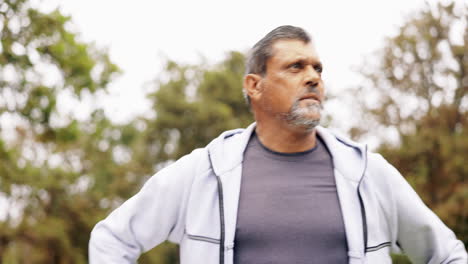 start, fitness and elderly man in park