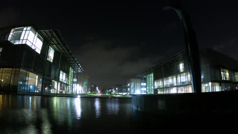 Park-west-business-park-premises-with-a-corniche-in-Dublin-Ireland,-time-lapse-wide-shot