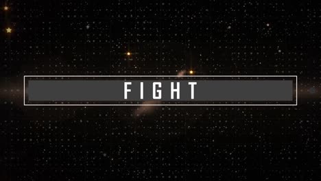 Animation-of-fight-text-in-white-letters-over-glowing-yellow-stars-and-spotlights