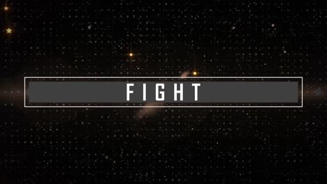 animación del texto de la lucha en letras blancas sobre estrellas amarillas brillantes y reflectores