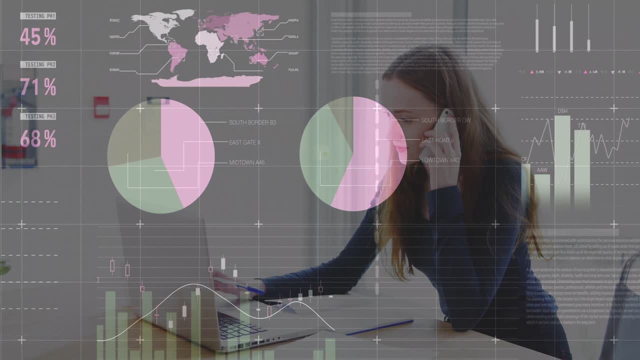 animación del procesamiento de datos financieros sobre mujeres empresarias caucásicas