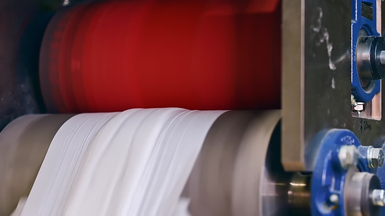 Diapers conveyor factory making. Automated mechanism for making pampers.