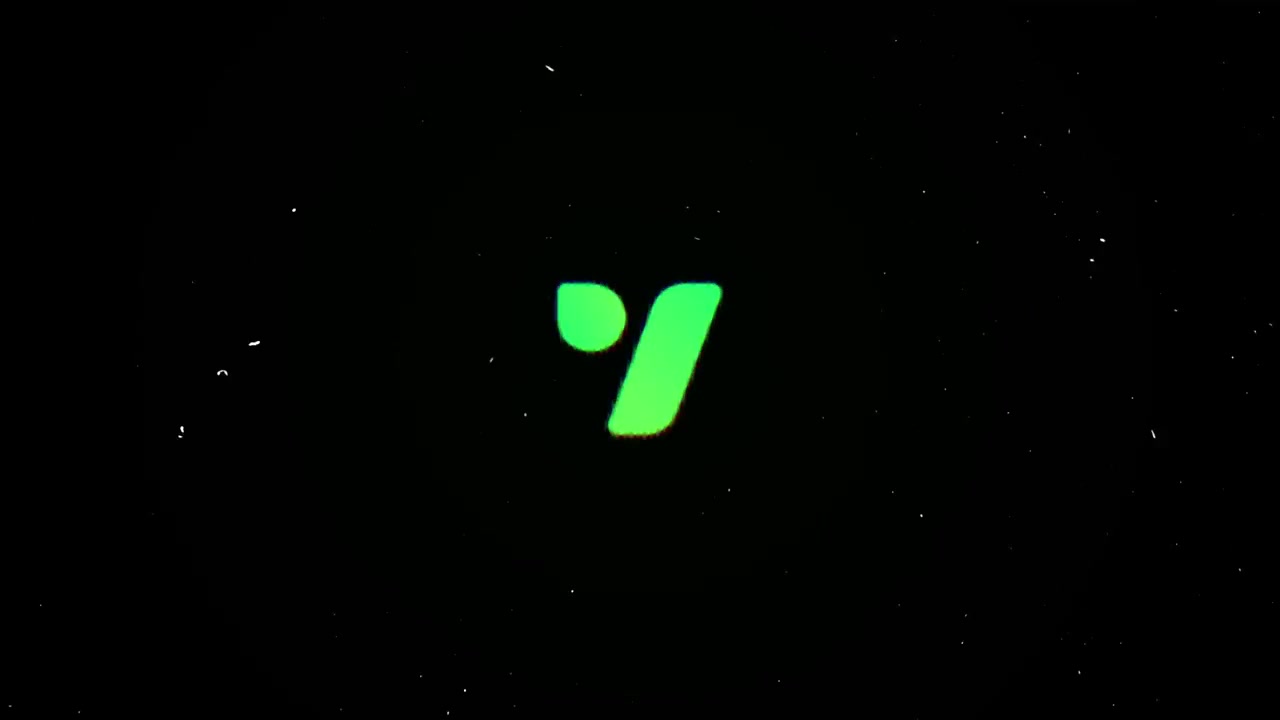 Animazione dinamica di rivelazione logo con effetto glitch e texture di pellicola retrò