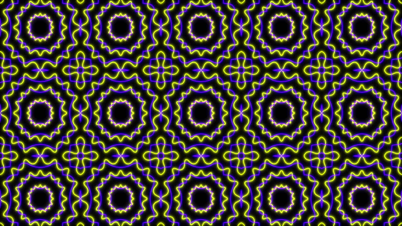 Animation of kaleidoscope neon pattern moving in hypnotic motion on seamless loop