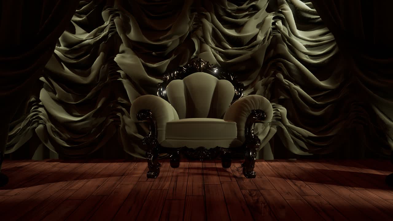 의자 가 있는 고급스러운 극장 커튼 무대