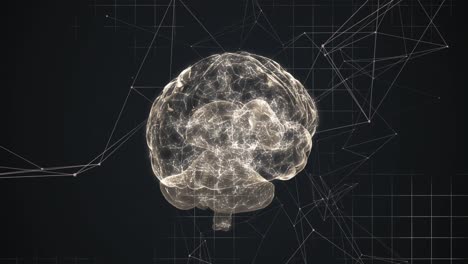 cerebro girando contra la red de conexiones en fondo negro