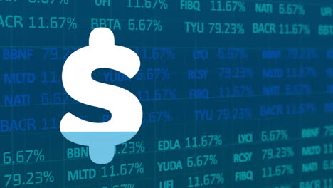 animación del procesamiento de datos financieros y el signo del dólar estadounidense