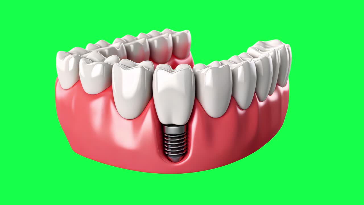 Dental implant model display animation, transparent 4K video, green screen