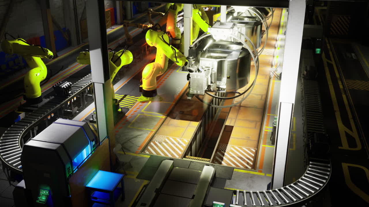 Robotic assembly line in a high tech modern facility