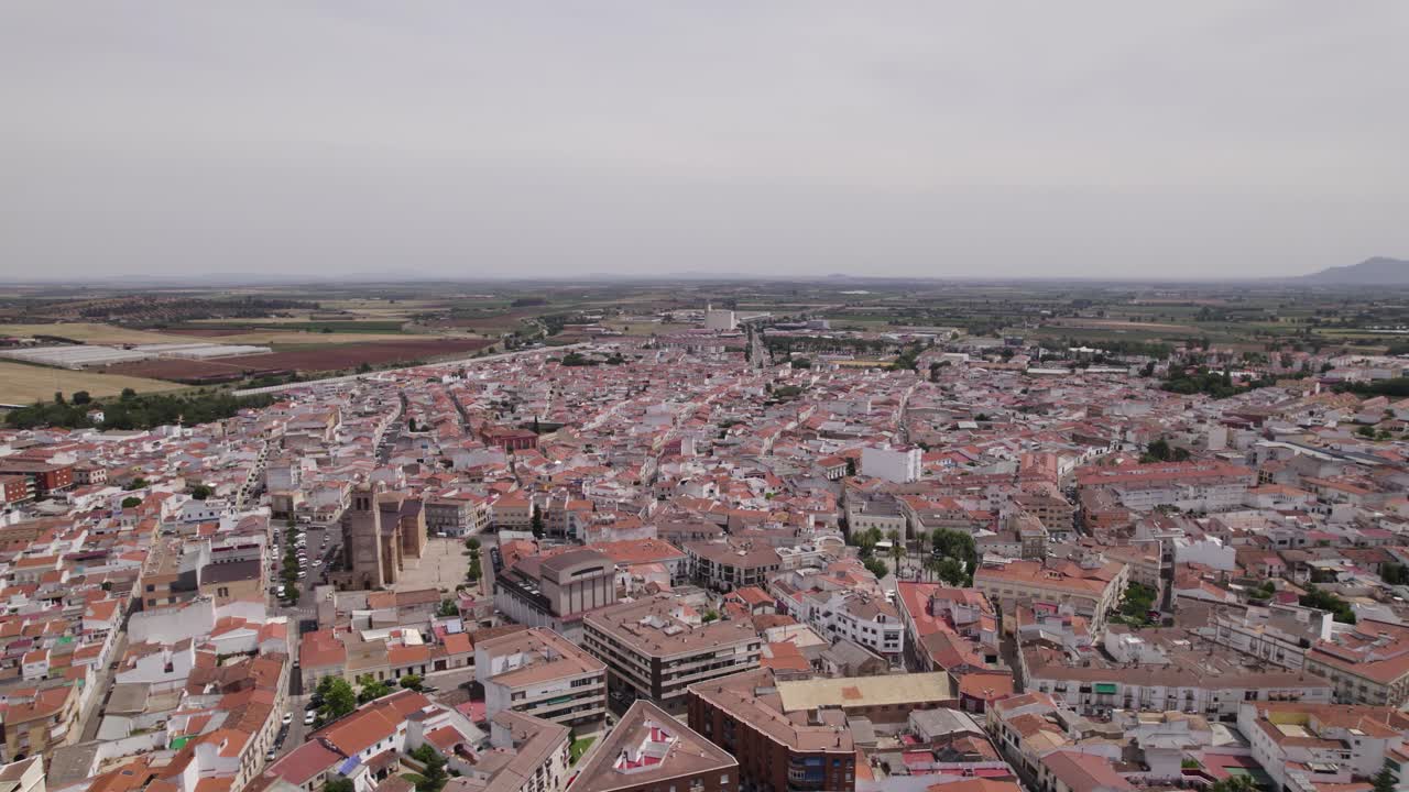 Panoramic drone view of Montijo cityscape, Spain - city's beauty from above