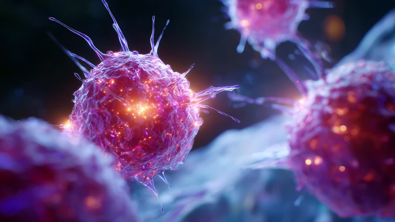 Stunning Visuals of Microscopic Cells with Beautiful Pink Structures Showcasing Their Intricate Details and Unique Shapes in an Abstract Background