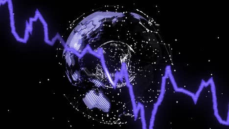 animación de gráfico azul sobre datos de procesamiento de la red global en fondo negro