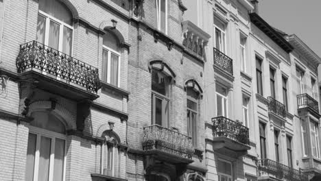 black and white of a traditional facade architecture in a historic town in belgium