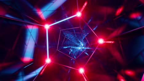 a red and blue abstract tunnel with a lot of lights. looped animation