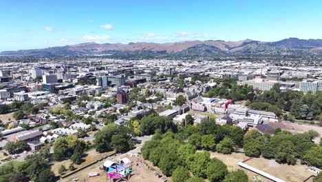 hagley park and christchurch cbd wide aerial shot