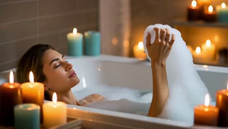 enjoy a soothing and tranquil bath experience at home this evening, complete with soft candlelight and fragrant bubbles