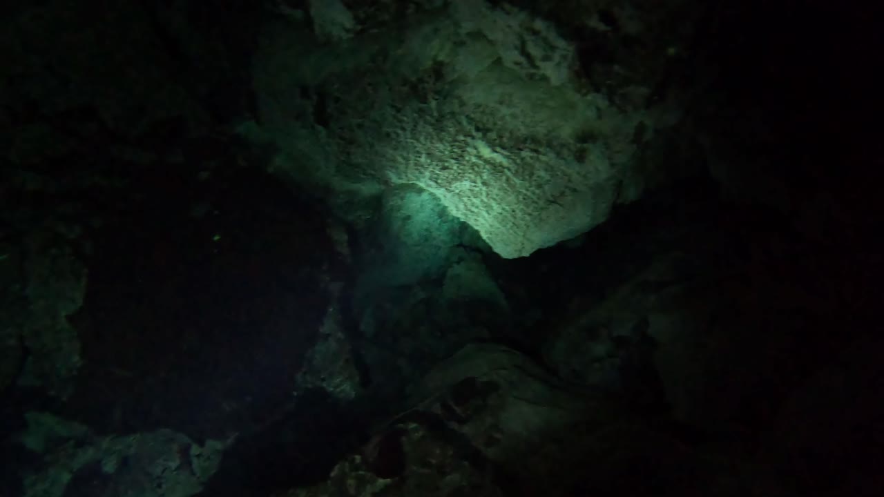 Grotta marina subacquea buia al Cenote Dos Ojos, Tulum.