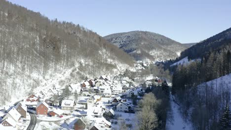 aerial footage of the harz after a heavy snow storm in the winter of 2021