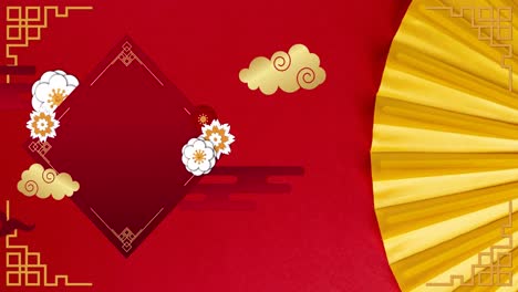 Animation-of-chinese-traditional-decorations-on-red-background