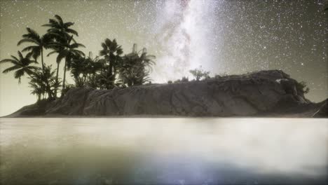hermosa playa tropical de fantasía con estrellas de la vía láctea en el cielo nocturno