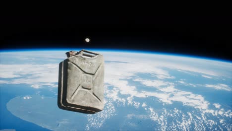 metal vintage y jerrycan sucio en órbita terrestre