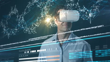 Man-using-virtual-reality-headset-and-futuristic-screen