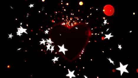 animación de estrellas blancas y corazón rojo sobre fondo negro
