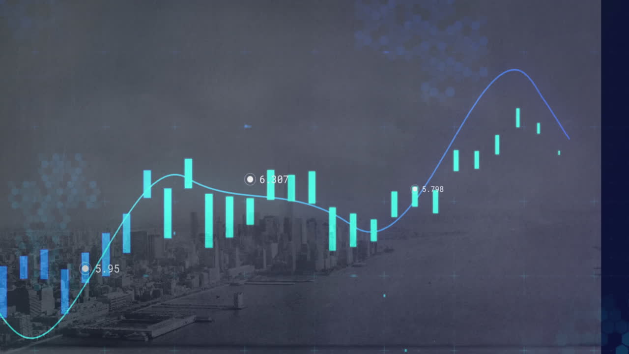 도시 풍경에 대한 범위 및 데이터 처리의 애니메이션