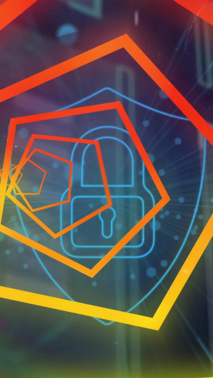 Animazione di elaborazione dati su forme al neon