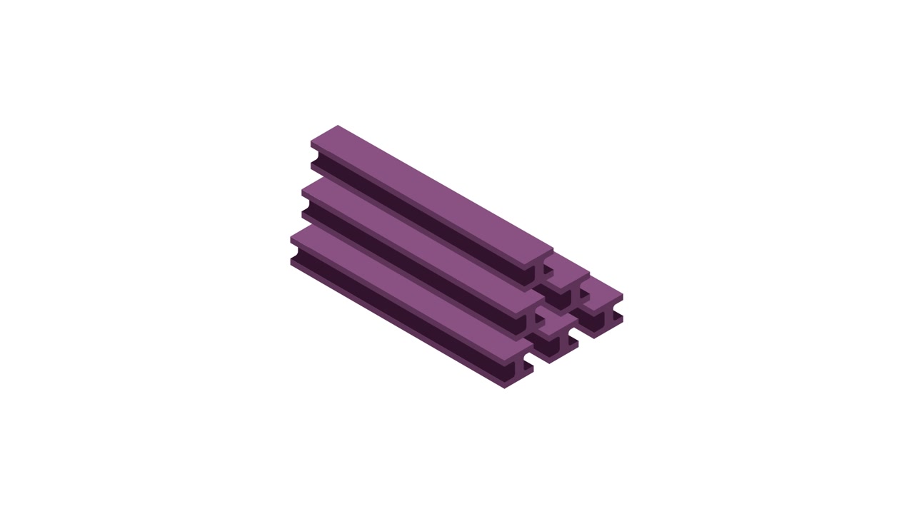 Animation of Purple I-Beams Stacking Together