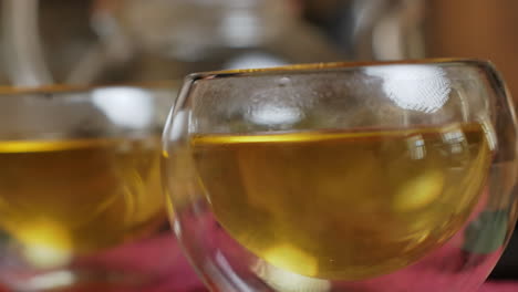 close-up of two glass teacups