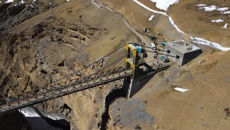 Aerial-above-Asia's-highest-Chicham-Bridge-in-spiti-himachal-pradesh-India