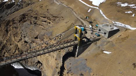 Aerial above Asia&#039;s highest Chicham Bridge in spiti himachal pradesh India