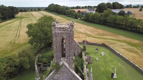 Point-of-interest-drone-close-up-shot-of-Ballynafagh-church-ruins-in-Co