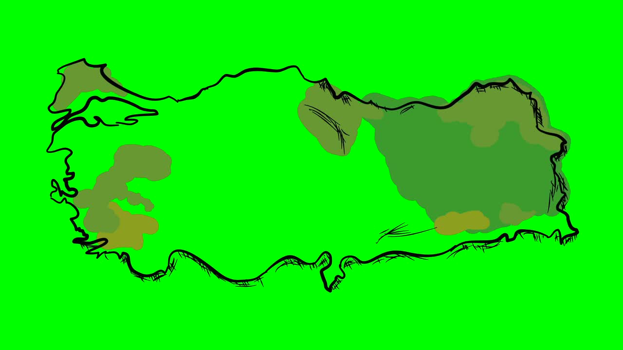 Turkey drawing colored map on green screen isolated whiteboard