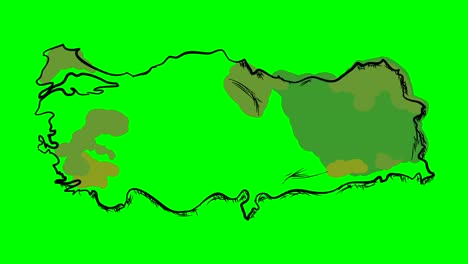 turkey drawing colored map on green screen isolated whiteboard