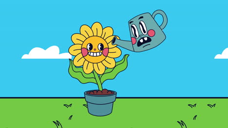 el personaje de la olla de agua de rociador kawaii