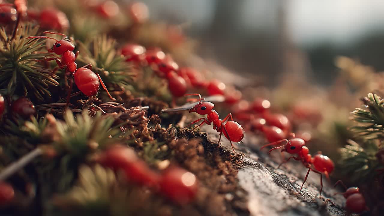 A Close-Up Journey into the Fascinating World of Ants: Observing Their Collective Behavior and Interaction with Nature in a Lush Environment