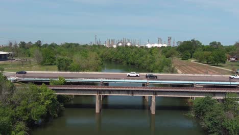 Aerial-view-of-the-buffalo-Bayou-in-Houston,-Texas