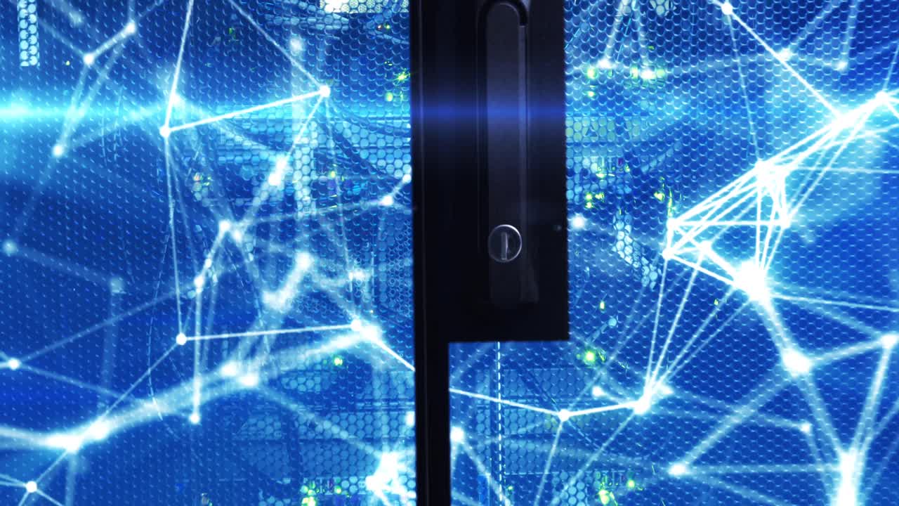 Animation of moving shapes over server room