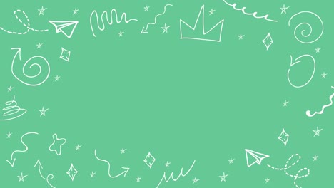 loopable animation of white simple doodles on a green background